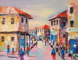 Robert Aryeetey, Cowlane (Accra Central), acrylic on canvas