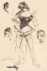 Adham Wanly, (i) DANCER WITH CIGARETTE; (ii) DANCER WITH CIGARETTE AND HEAD STUDIES - A PAIR, oil painting with his brother