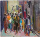 Khaled Al-jadir, Market Scene, Rabat, Morocco, oil on board