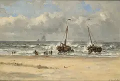 Francois Carlebur Of Dordrecht, Fishing Boats On The Beach, oil on canvas