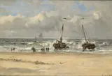 Fishing Boats On The Beach by Francois Carlebur Of Dordrecht, oil on canvas, sold Mar 2024