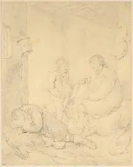 George Morland, Stable Interior With Resting Figures, pencil on paper