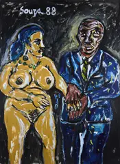 F. N. Souza, Untitled, circa 1989, mixed media on paper