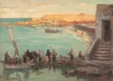 Kamel Moustafa, Loading Passengers, oil on board