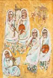 Naguib Mahmoud, (i) FIVE WOMEN; (ii) TWO FIGURES ON HORSEBACK - A PAIR, oil on board (i) & (ii)