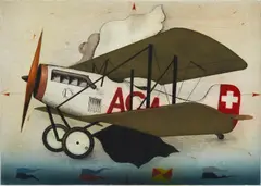 Alois Janák, Flugzeug, Farbradierung auf Papier
