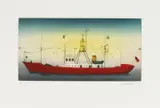 Alois Janák, Ohne Titel (Schiff), Farbradierung auf Bütten