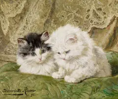 Henriëtte Ronner-Knip, Zwei Kätzchen, Öl auf Holz
