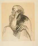 Sitzende Frau mit aufgestützter Hand by Käthe Kollwitz, Lithografie auf Velin, sold Jun 2016