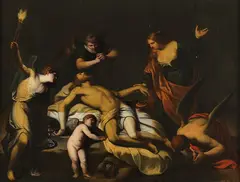 Alessandro Turchi, The Lamentation with Adoring Angels, Oil on canvas laid down