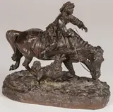 Evgeny Naps, Country Boy on Horseback with Dog, Bronze with dark brown patina