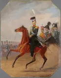 Gregor (Egor) Ivanovich Botman, Tsesarevich Alexander Nikolaevich as Ataman of all Cossacks -, Oil on carton with squared corners