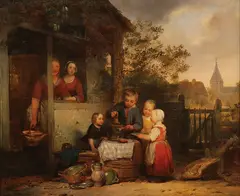 Ferdinand de Braekeleer the Elder, Children Feeding Pet Bird -, Oil on wood panel