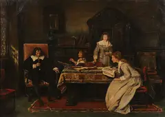 Mihály Munkácsy, The Blind Milton dictating "Paradise Lost" to His Daughters -, Oil on canvas