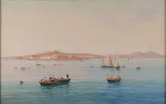 Gioacchino La Pira, Fishermen in the Bay of Naples, Water color and gouache on paper