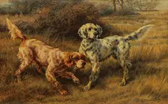 Edmund Osthaus, A Pair of Setters on Point, Oil on canvas