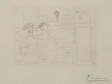 Pablo Picasso, Le Repos du Sculpteur IV,, Etching on laid paper with Picasso watermark, mirror dated in plate upper left