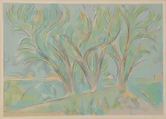 Andrew Dasburg, Trees in Ranchitos, Color lithograph