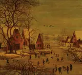 Pieter Brueghel the Elder, Village Scene with Frozen River and Figures -, Oil on wood panel