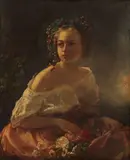 Franz Sterrer, Portrait of a Girl with Floral and Berry Wreath-, Oil on canvas
