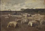 Cornelius Van Leemputten, Sheep Grazing-, Oil on panel