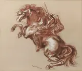 Umberto Romano, Warrior on Rearing Stallion, Pastel and Gouache on paper