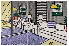 Roy Lichtenstein, Wallpaper with Blue Floor Interior –, Silkscreen in colors on five panels