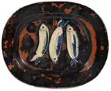 Three Sardines – by Pablo Picasso, Glazed earthware rectangular dish; ceramic, Madoura edition, sold Nov 2018