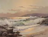 Robert Wood, California Coastal Scene at Dusk, Oil on canvas