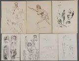 Aaron Bohrod, Nudes and Figural Images – A group of seven sketches, Pen and ink, conté crayon, and graphite on paper
