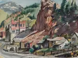 Harry Bonarth, Mining Town, Burke, Idaho –, Watercolor on paper
