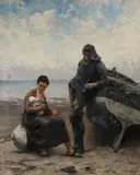 August Vilhelm Nikolaus Hagborg, The Fisherman and His Family –, Oil on canvas