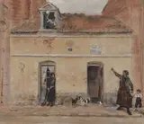 Jean-François Raffaëlli, La Maison où l'on dispute, Watercolor and gouache