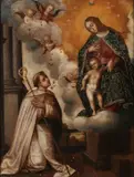 Spanish Colonial School, The Virgin and Child with St. Dominic, Oil on copper