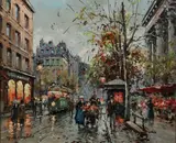Antoine Blanchard, A Paris Street Scene with Tram