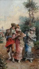 The Secret & A Courting Scene – by José Denis Belgrano, Oil on wood panel in matching gilt frames, sold Nov 2018