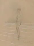 A Nude in the Surf by Louis Icart, Charcoal and gouache on paper, sold Nov 2018