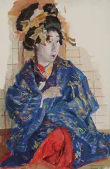 Willem Dooyewaard, A Geisha –, Oil and tempera on card