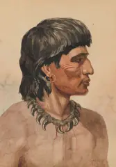 Charles Craig, Indian Brave Wearing Bear Claw Necklace, Watercolor on paper