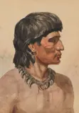 Charles Craig, Indian Brave Wearing Bear Claw Necklace, Watercolor on paper