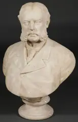 Bust of man with Mutton Chops – by Feodora Gleichen, Carved marble on pedestal stand, sold Nov 2018