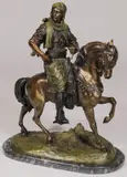 Arab on Horseback by Antoine-Louis Barye, Bronze with multi-colored patina on marble base, sold Nov 2018