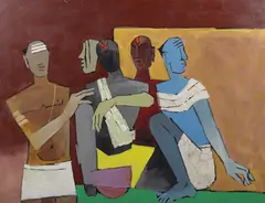 M. F. Husain, Brahmins, Oil on canvas