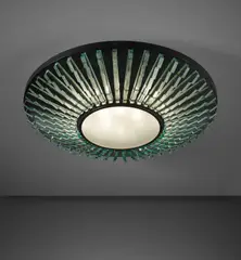 Max Ingrand, Ceiling light, model no. 2077/1, circa 1958, Chiseled glass, opaque glass, painted steel
