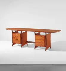 Desk by Gio Ponti, circa 1950, Sapele-veneered wood, sapele, sold Jun 2019