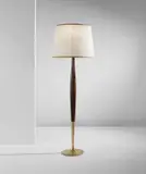 Max Ingrand, Floor lamp, circa 1955, Walnut, brass, painted metal, fabric shade