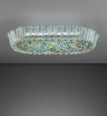Flavio Poli, Large ceiling light, 1950s, Glass with gold leaf inclusions, painted steel