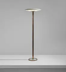 Fontana Arte, Floor lamp, model no. 2302, 1960s, Brass, glass, painted aluminum