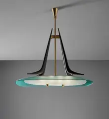Max Ingrand, Ceiling light, circa 1955, Brass, glass, painted aluminum
