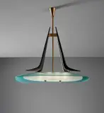 Max Ingrand, Ceiling light, circa 1955, Brass, glass, painted aluminum